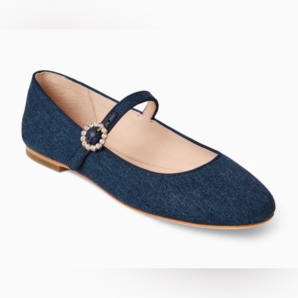 Jack Rogers Navy Denim Mary Jane Flats with Crystal Buckle
